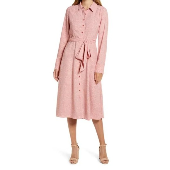 Rachel Parcell Dresses & Skirts - Rachel Parcell Long Sleeve Shirtdress Size L Pink Cheetah Animal Print Tie Waist